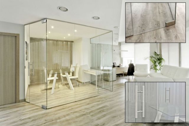 Cerramiento de vidrio en sala de reuniones