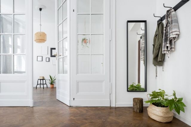 Transparent glass on interior wooden door